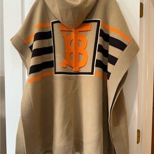 Burberry Tan Poncho with Orange Accents
